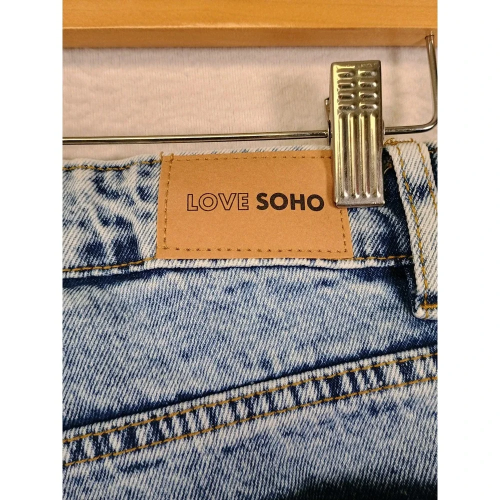 Y2K Streetwear Love Soho Womens 00 Blue Acid Wash Side Stripe‎ Ribbon Tie Jeans